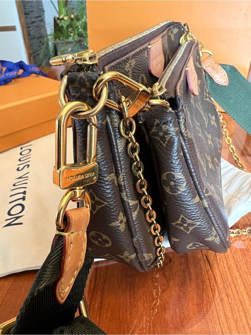 Louis Vuitton Multi Pochette Accessoires Monogram Crossbody Bag Khaki Strap - Picture 11 of 17